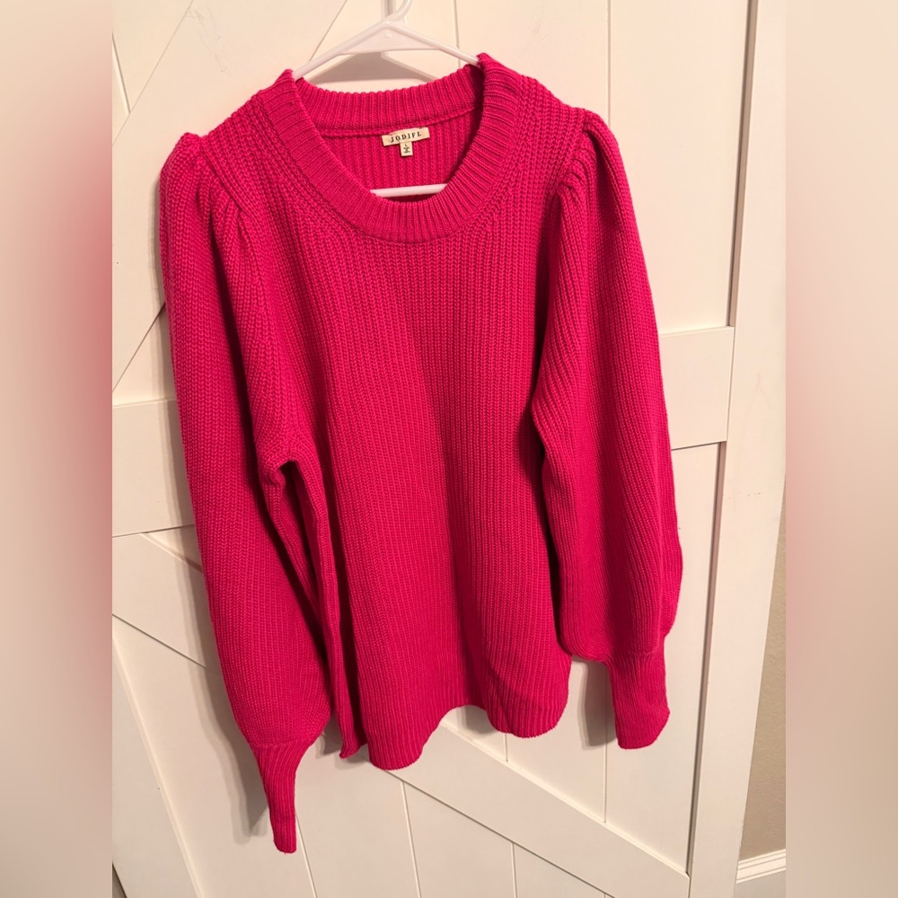 Large JODIFL Vibrant Fuchsia Crew Neck Sweater Ballon Sleeve